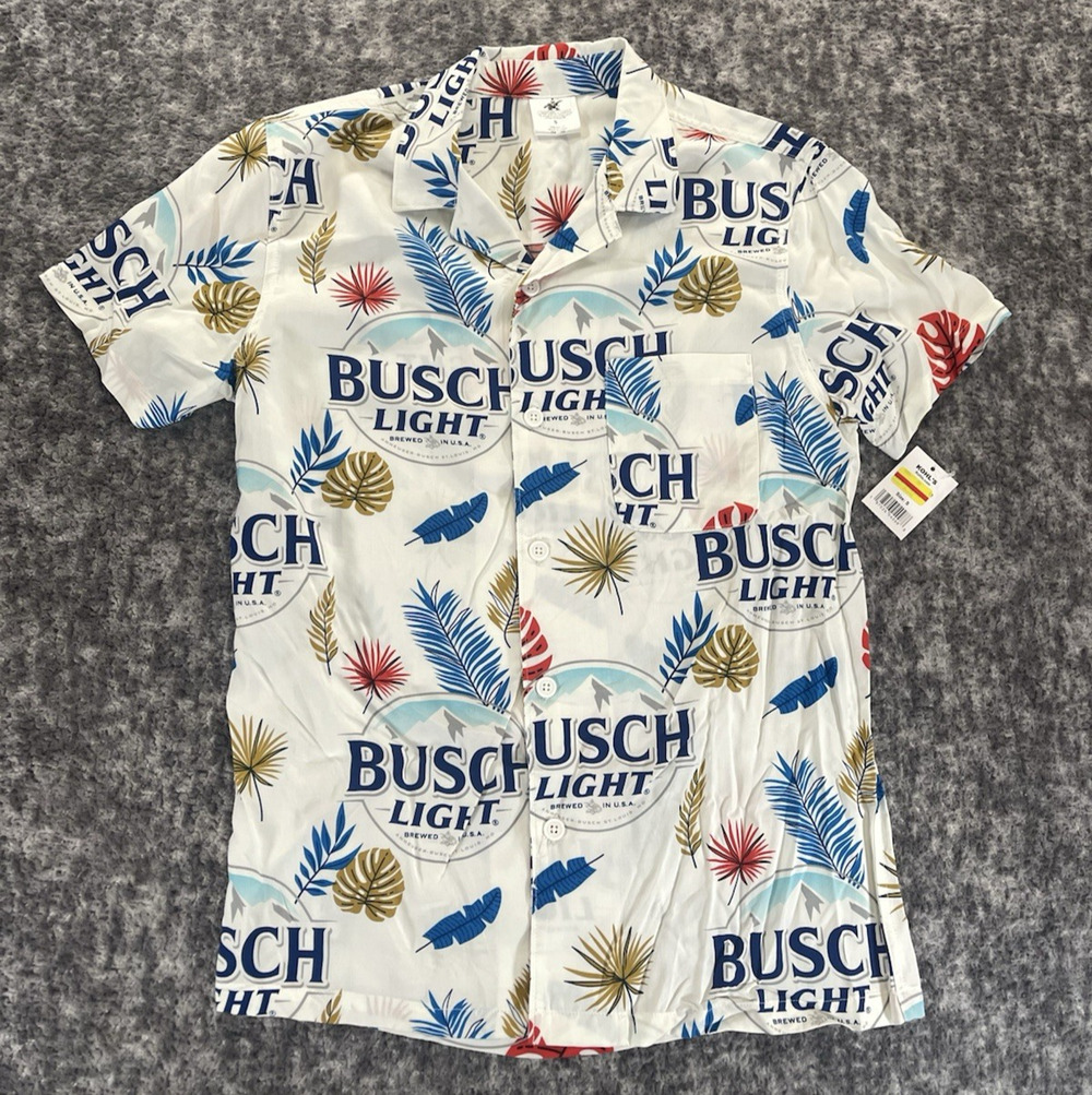 Busch Light Hawaiian Camp Shirt Men's Size Small Brewed in USA
